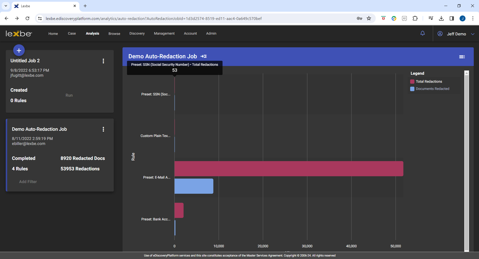 screenshot of Lexbe eDiscovery Platform